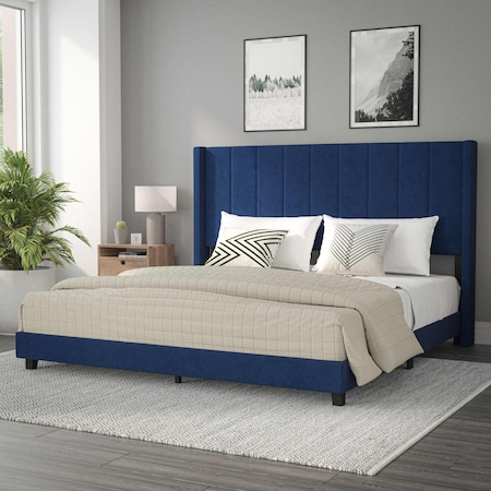 Flash Furniture Navy Velvet King Platform Bed with Headboard YK-1079-NAVY-K-GG